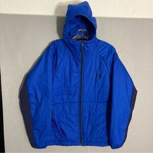 The North Face Jacket Thermoball Mens L Blue Black Lightweight Hooded Puffer